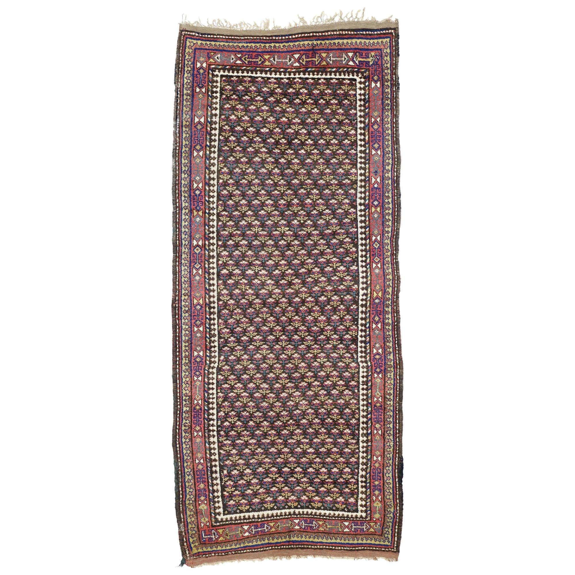 Antique Kurdish Persian Runner with Victorian Cottage Style, Wide Hallway Runner For Sale
