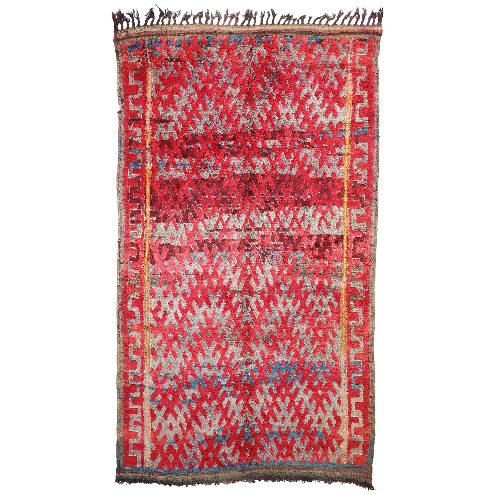 Vintage Moroccan Rug, Berber Moroccan Rug with Vibrant Mid-Century Modern Style
