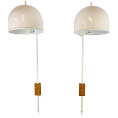 Pair of White Wall Lamps, Model V-075, Bergboms, Sweden, 1960s