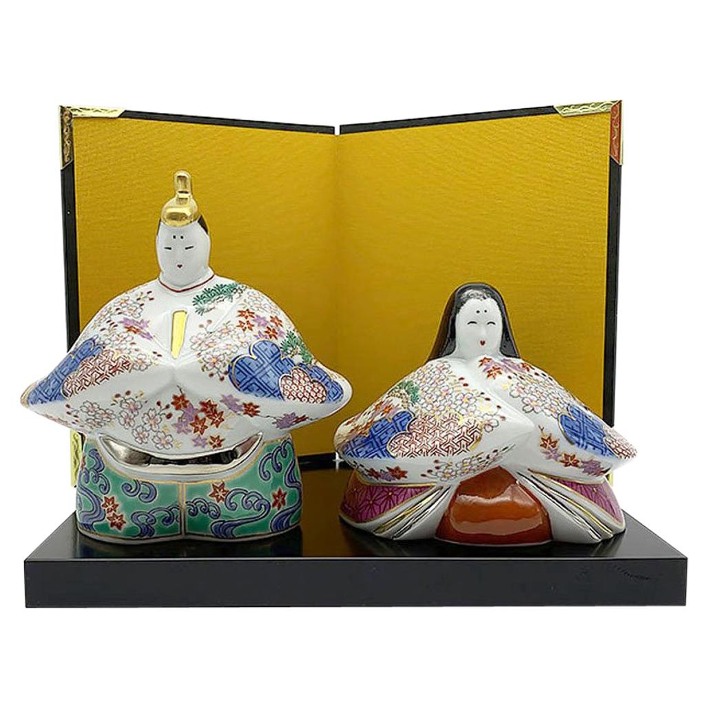 Japanese Contemporary Blue Red Green Gold Girl's Festival Porcelain Figurines