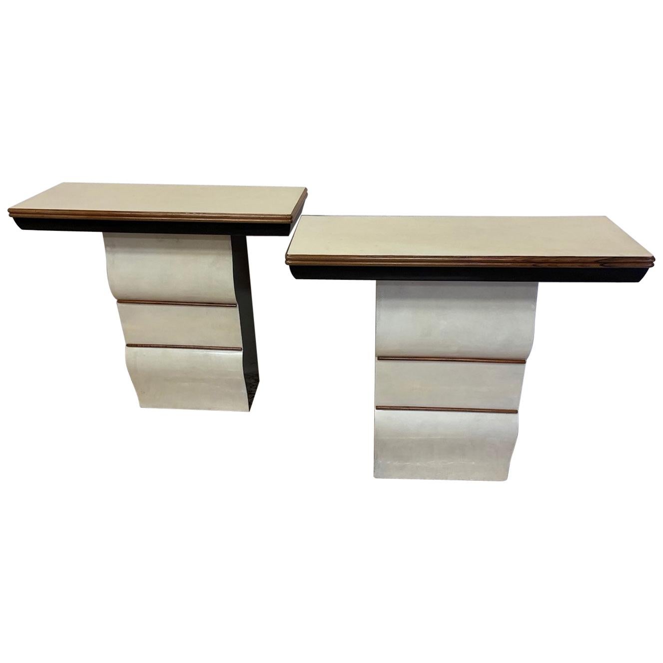 Pair of Italian Art Deco Goat Skin Consoles, 1940s