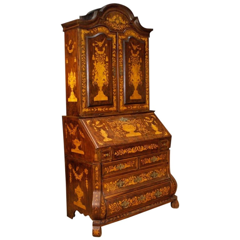 20th Century Inlaid Walnut Burl Maple Mahogany Dutch 20th Century Inlaid Walnut Burl Maple Mahogany Dutch Trumeau 1950 For
