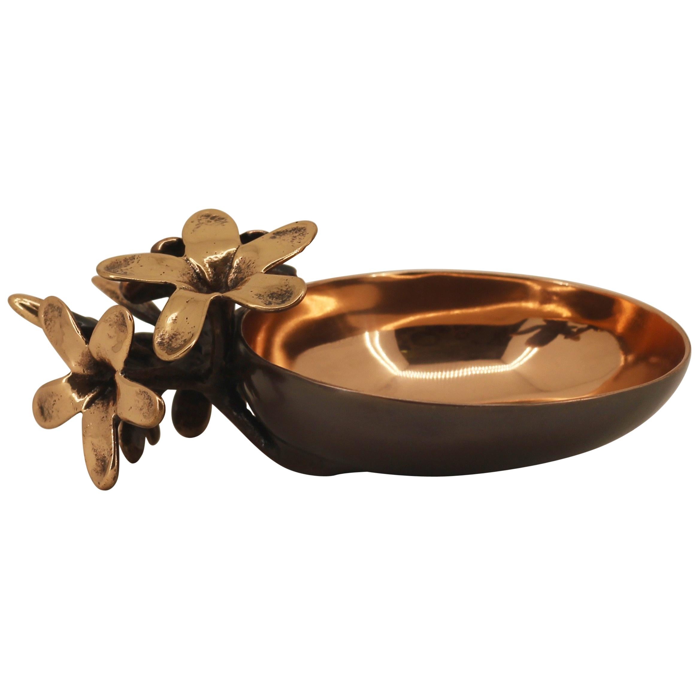 Handmade Cast Bronze Bowl with Flowers, Vide-Poche