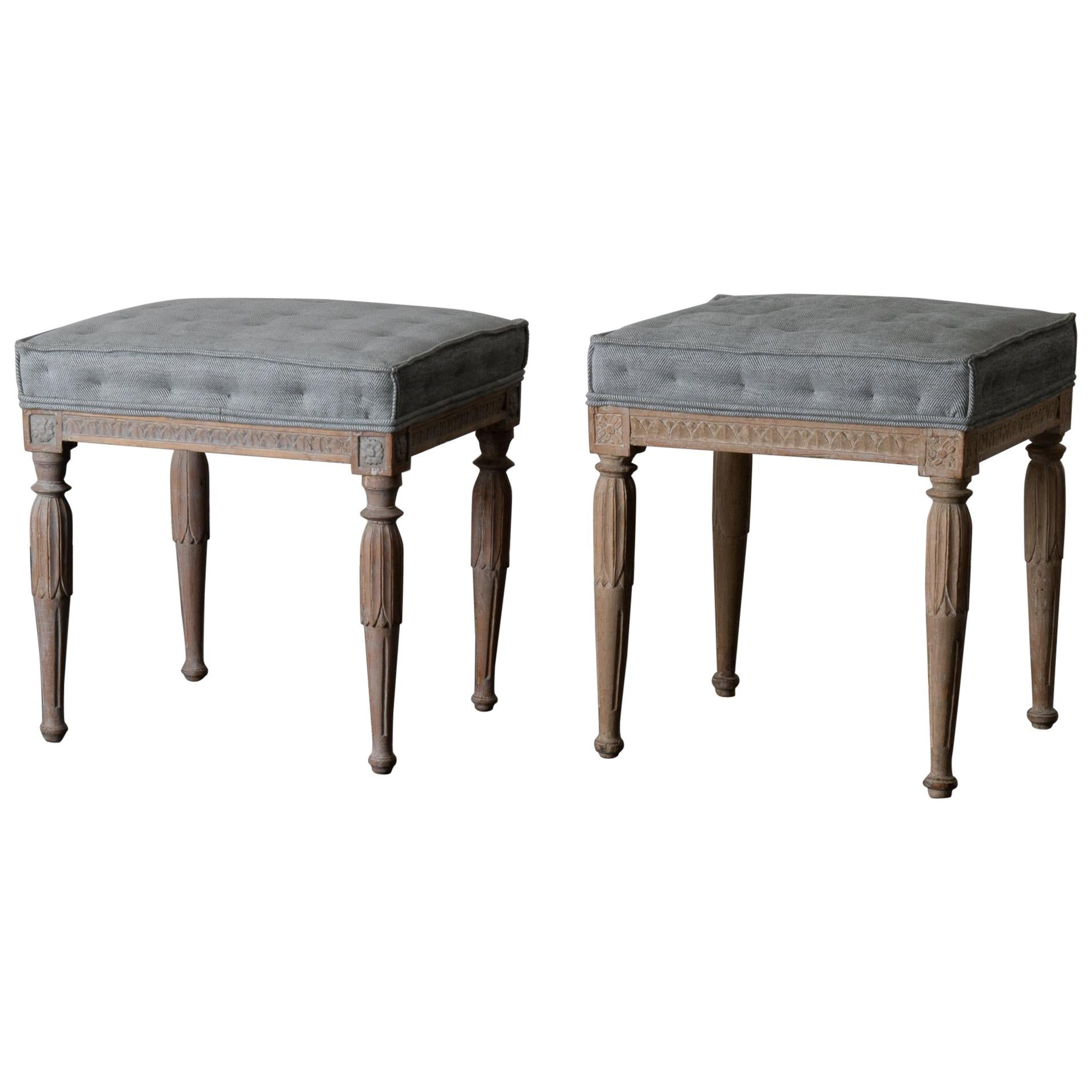 Stools Assembled Pair of Swedish Gustavian Neoclassical Wood, Sweden