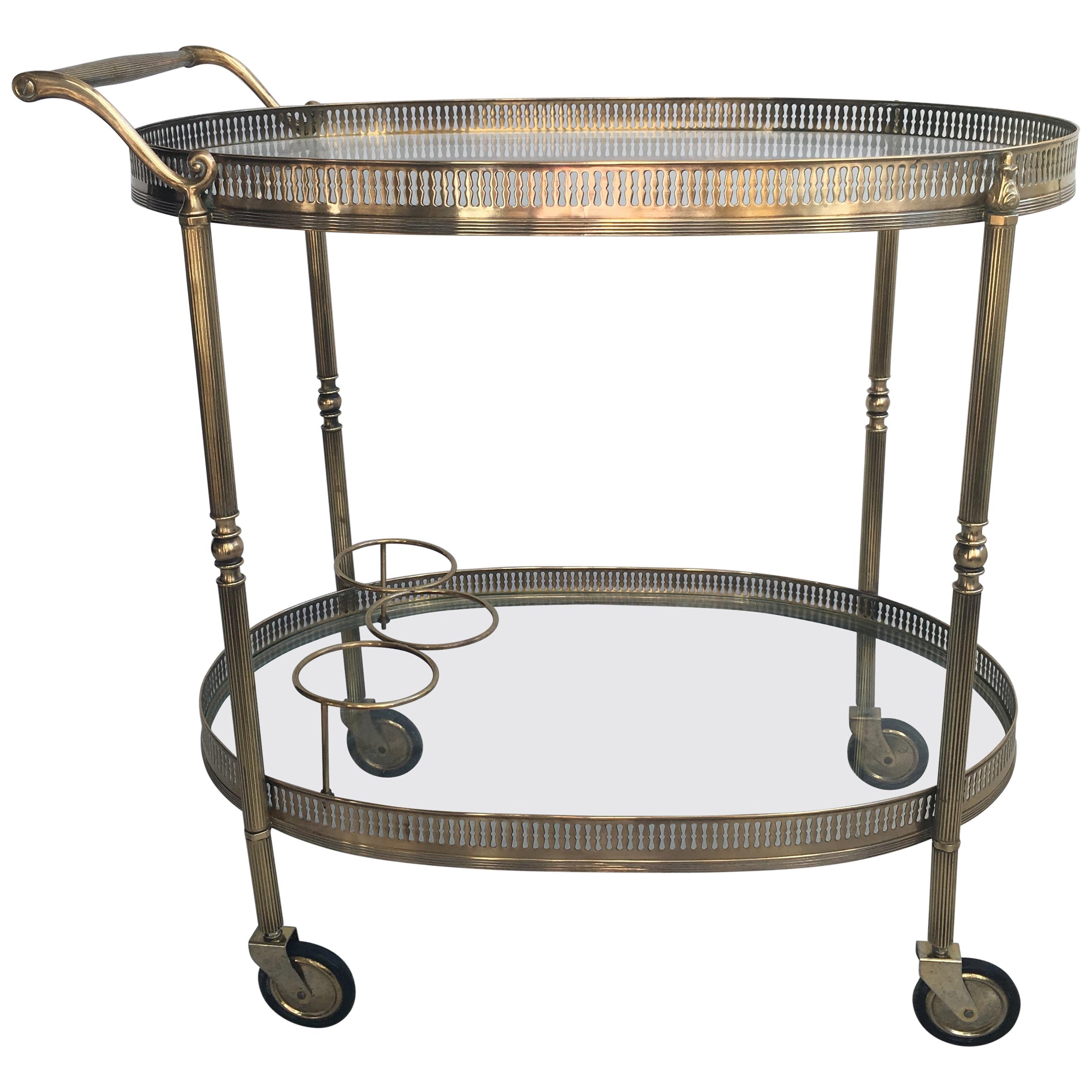 Vintage French Brass Oval Drinks Trolley or Bar Cart