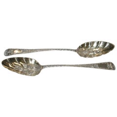 Pair of George 111 Silver Berry Spoons, Exeter, 1809