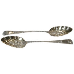 Antique Pair of George 111 Silver Berry Spoons, Exeter, 1809