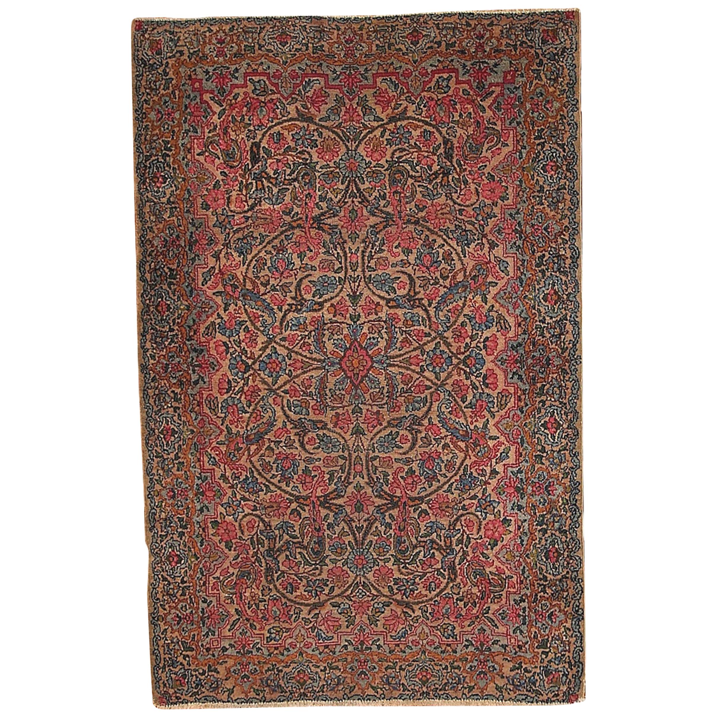 Handmade Antique Kerman Style Rug, 1920s, 1B158 For Sale