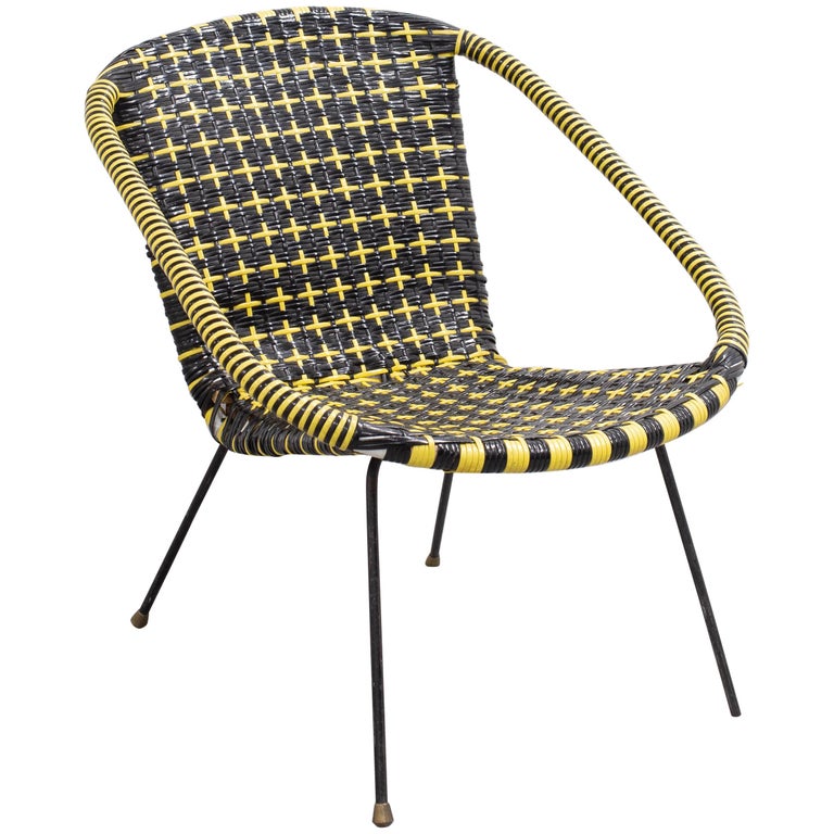 1950s Scandinavian Retro Black and Yellow Satellite Chair with Original Seating For Sale at 1stDibs