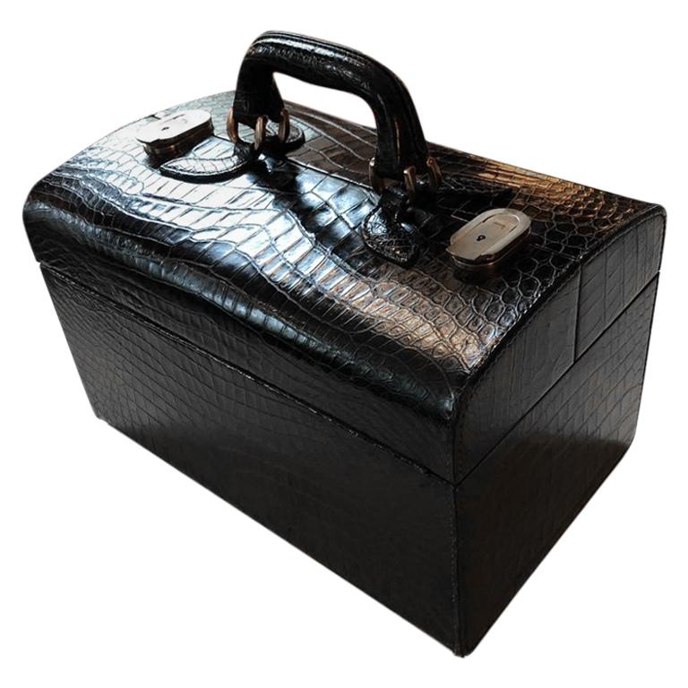 Italian 1960s Black Train Case in Crocodile For Sale at 1stDibs