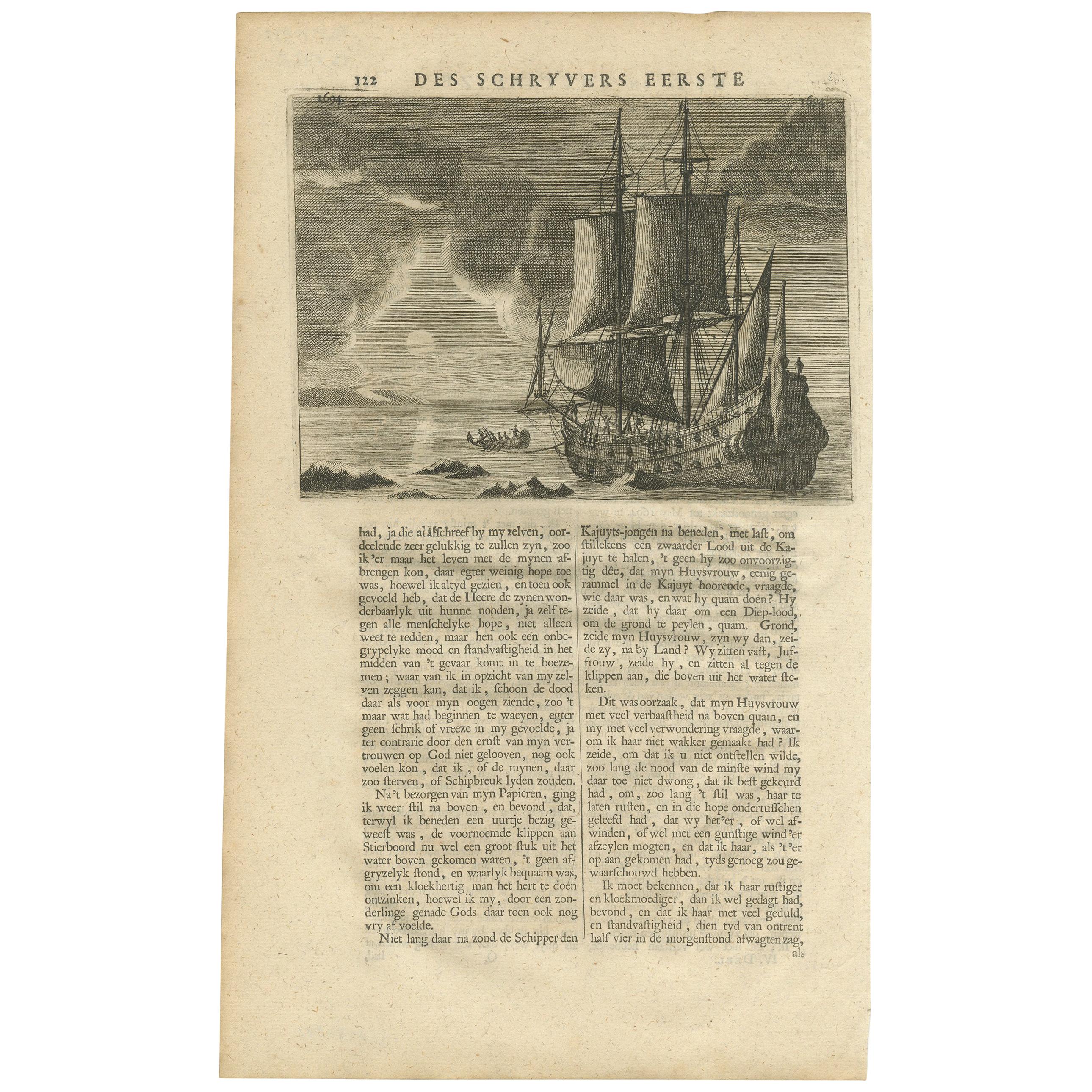 Antique Print of a Ship by Valentijn, 1726 For Sale