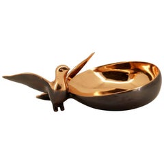 Handmade Cast Bronze Bowl with Bird