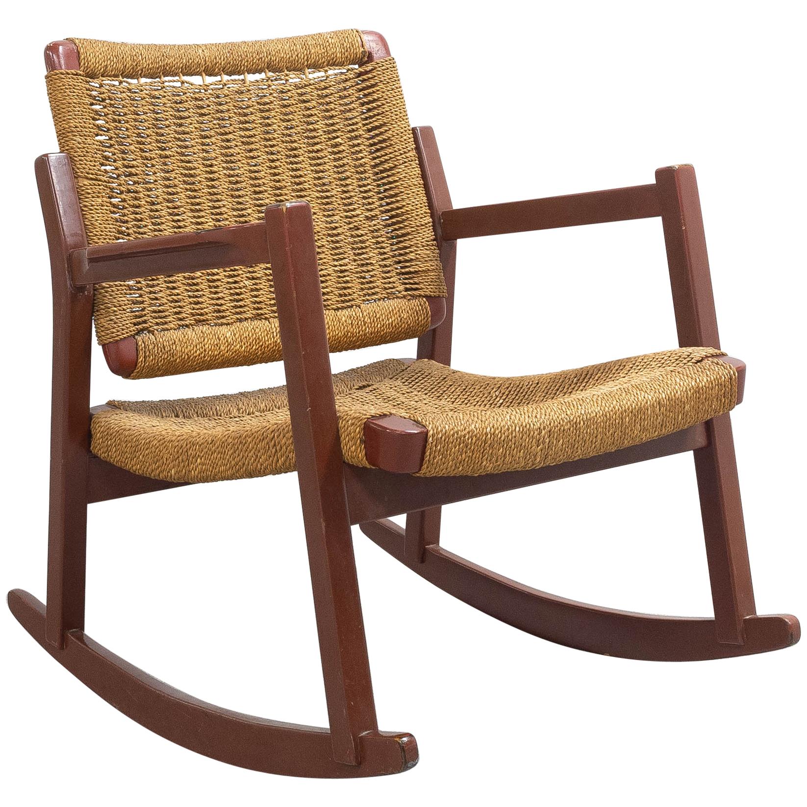 Midcentury Rare Hemp Woven Rocking Chair by Alf Sture