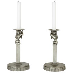 Pair of 1920s Pewter Candlesticks by Anna Petrus