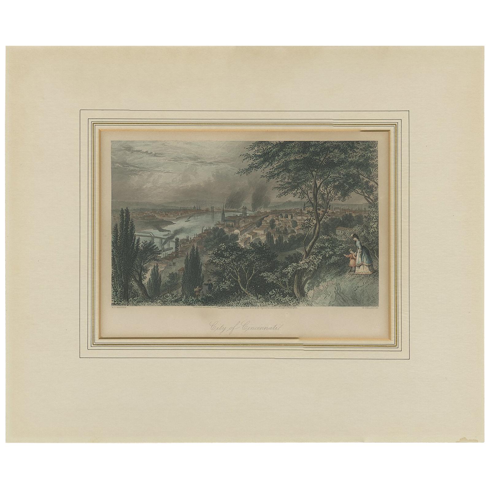 Grabado antiguo de la ciudad de Cincinnati por Appleton, 1872 en venta