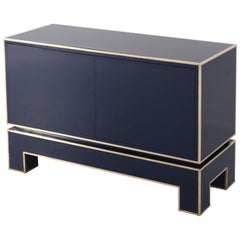 Brass and Blue Two-Door Cabinet Maison Jansen