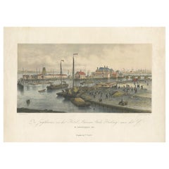 Antiker Druck des Hafens der IJ 'Amsterdam' von Stemler '1871'