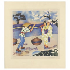 Gravure ancienne 'Une salutation japonaise' par W. Schermelé:: 1937
