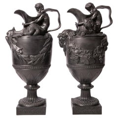 Pair of Antique Wedgwood Black Basalt Ewers