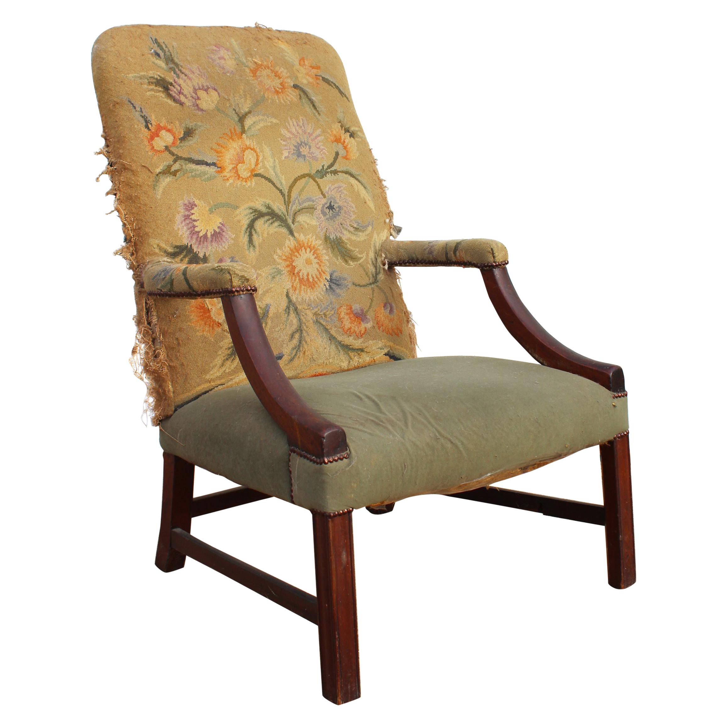 19th Century English Mahogany Armchair with Upholstery That Needs Repair
