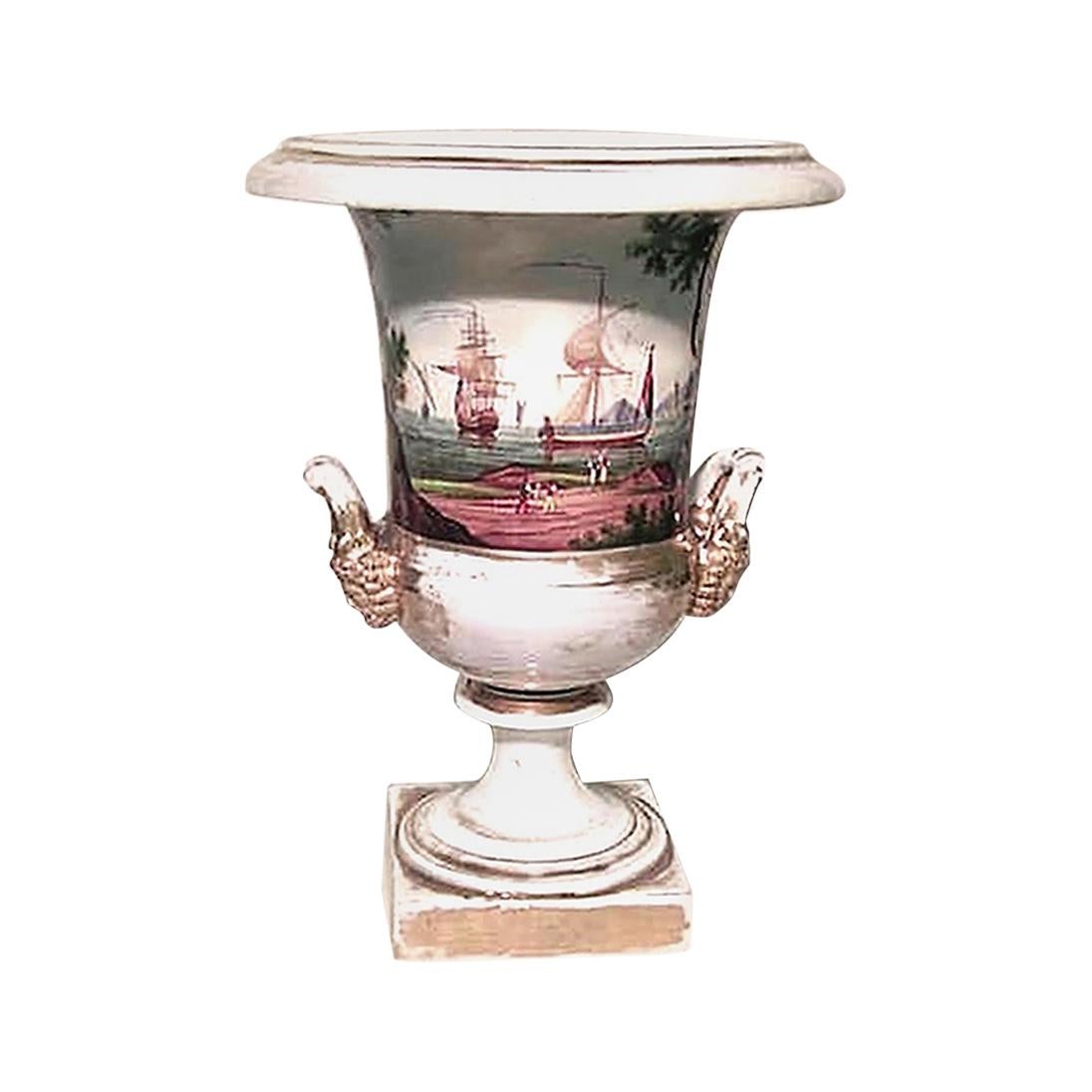 French Empire Style Porcelain Urn with Nautical Scene For Sale