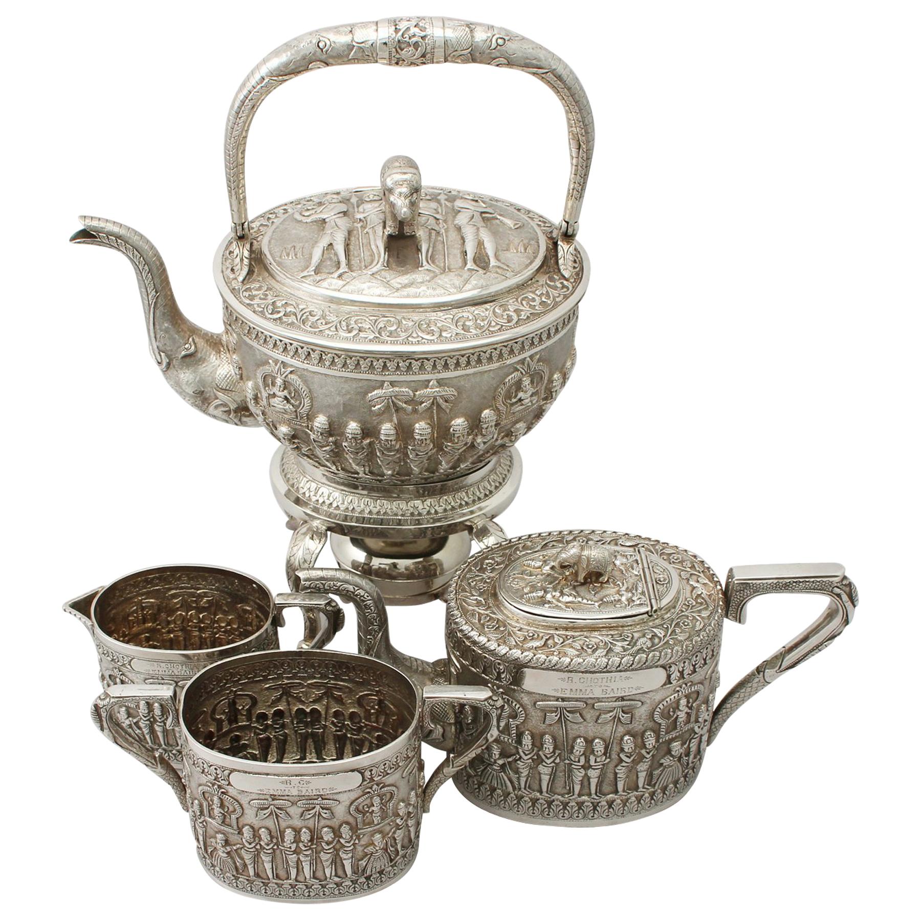 Antique Indian Sterling Silver 4-Piece Tea Service