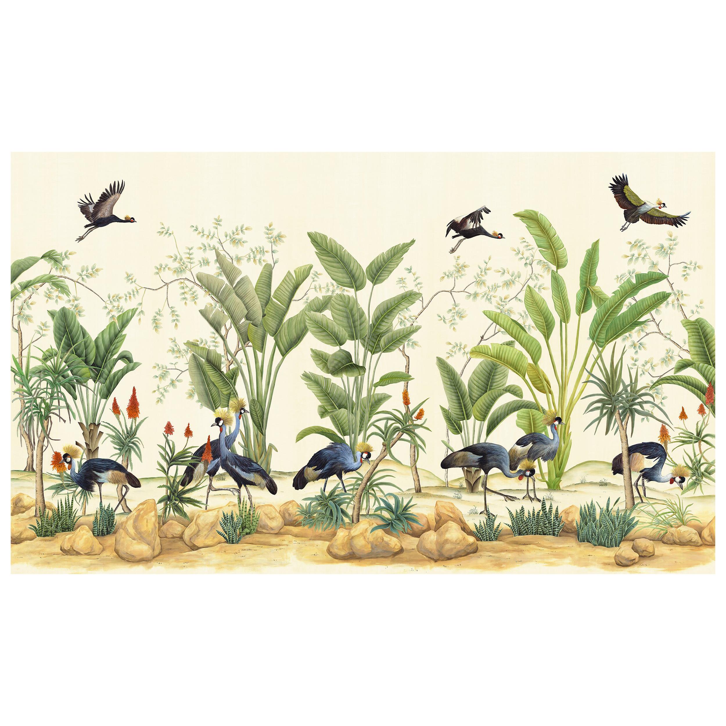 African Cranes Chinoiserie Mural
