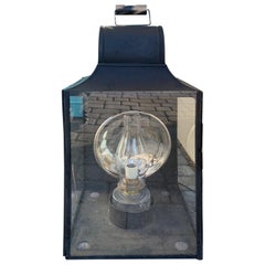 19th Century Painted Tole Former Kerosene Wall Lantern, Mercury Glass Reflector