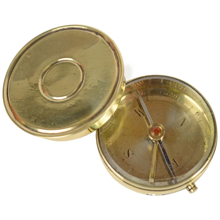 Small Brass Travel Compass with Lid of the Early 1900s