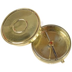 Antique Small Brass Travel Compass with Lid of the Early 1900s