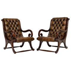 Pair of Vintage Mahogany and Leather Armchairs