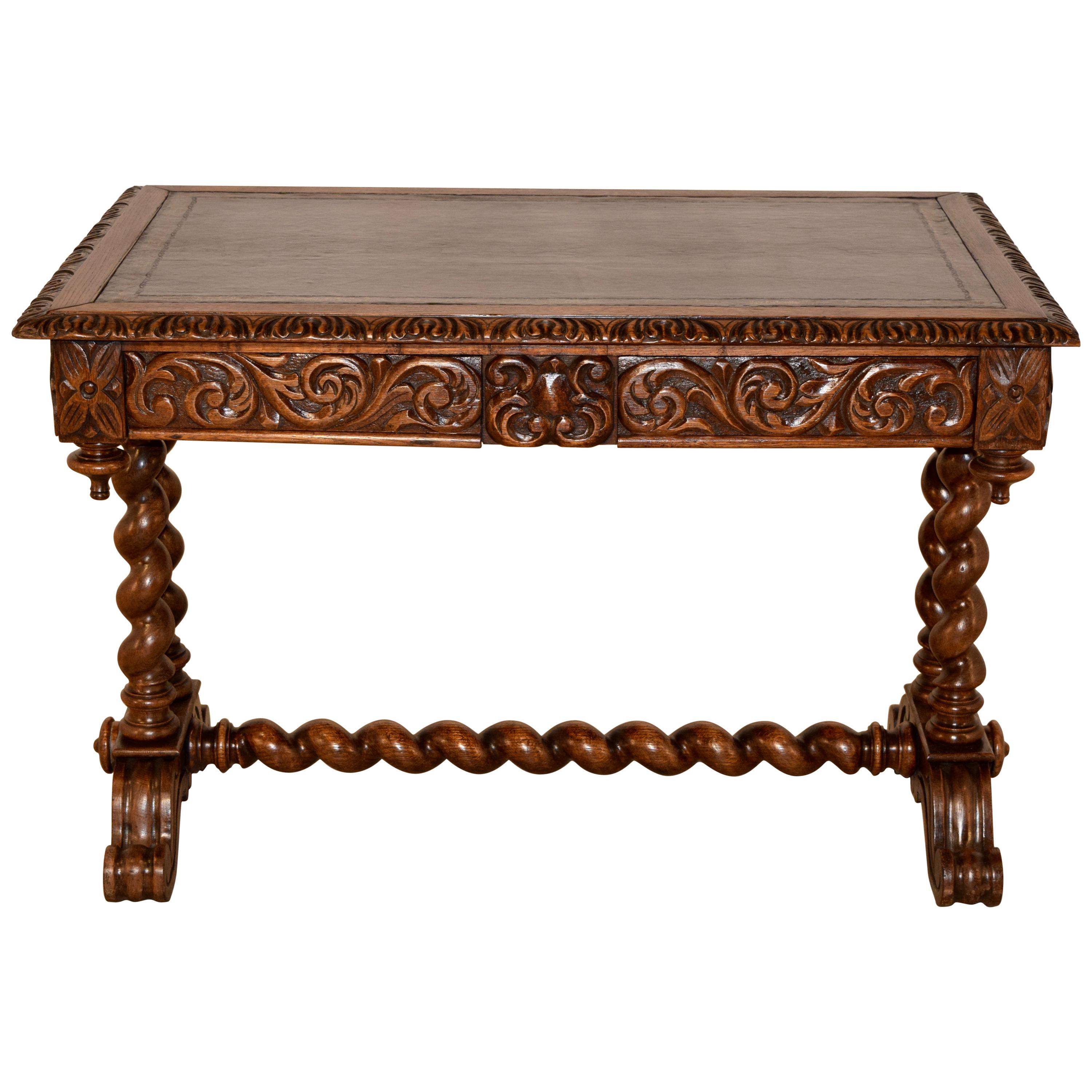 19th Century Carved Desk with Leather Top