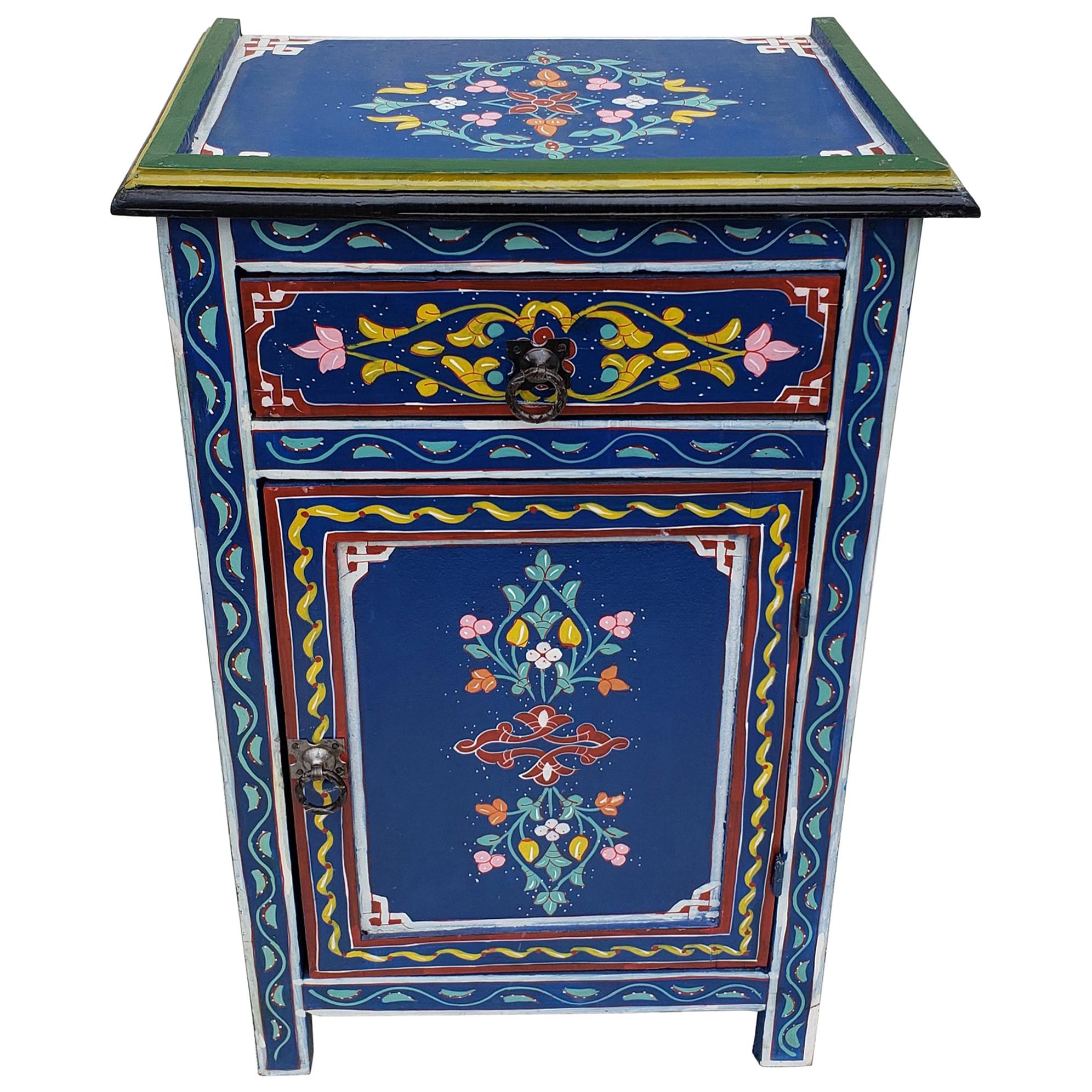 Moroccan Hand Painted Wooden Nightstand, 6