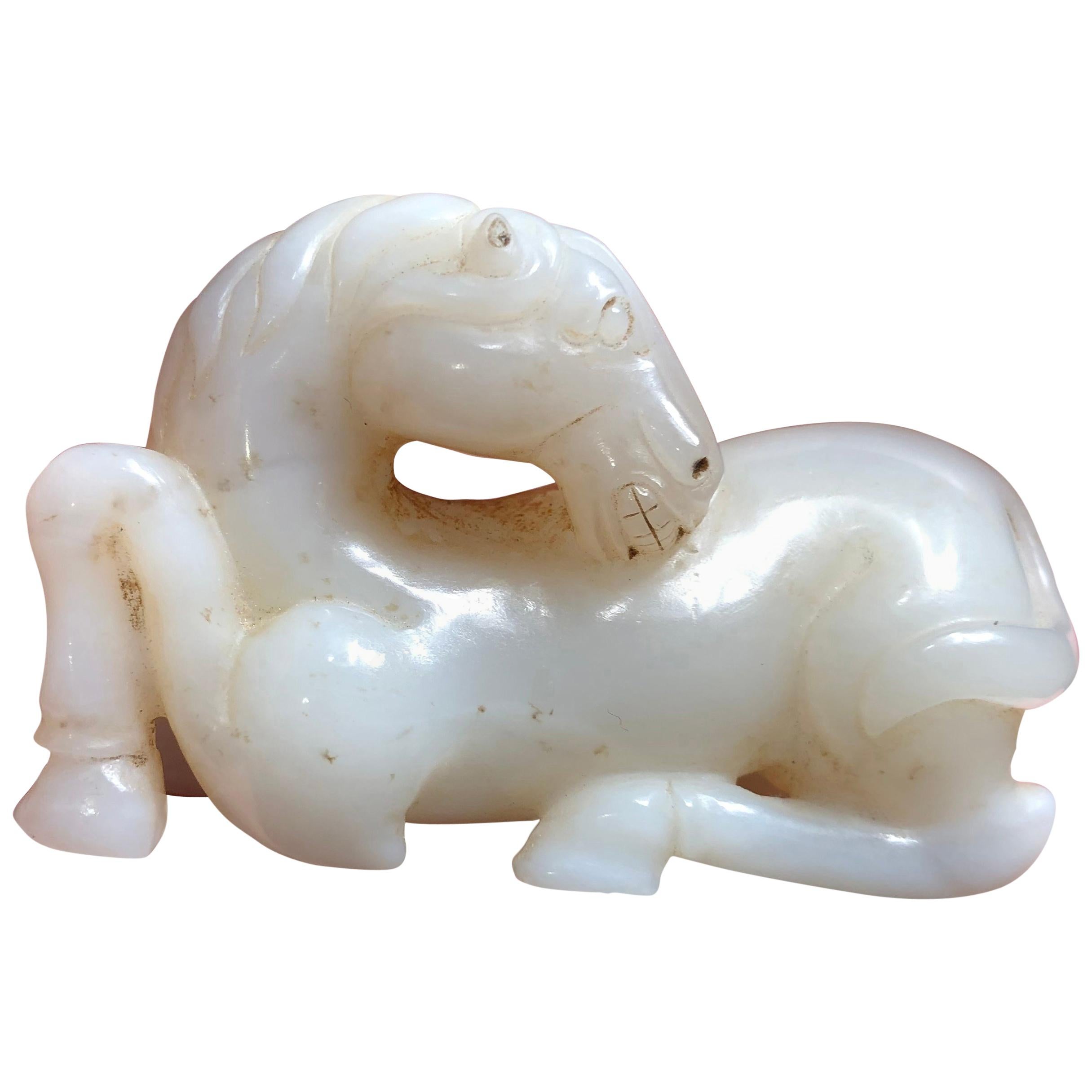 China Fine Early White Jade Horse, Qing Dynasty, 19th Century