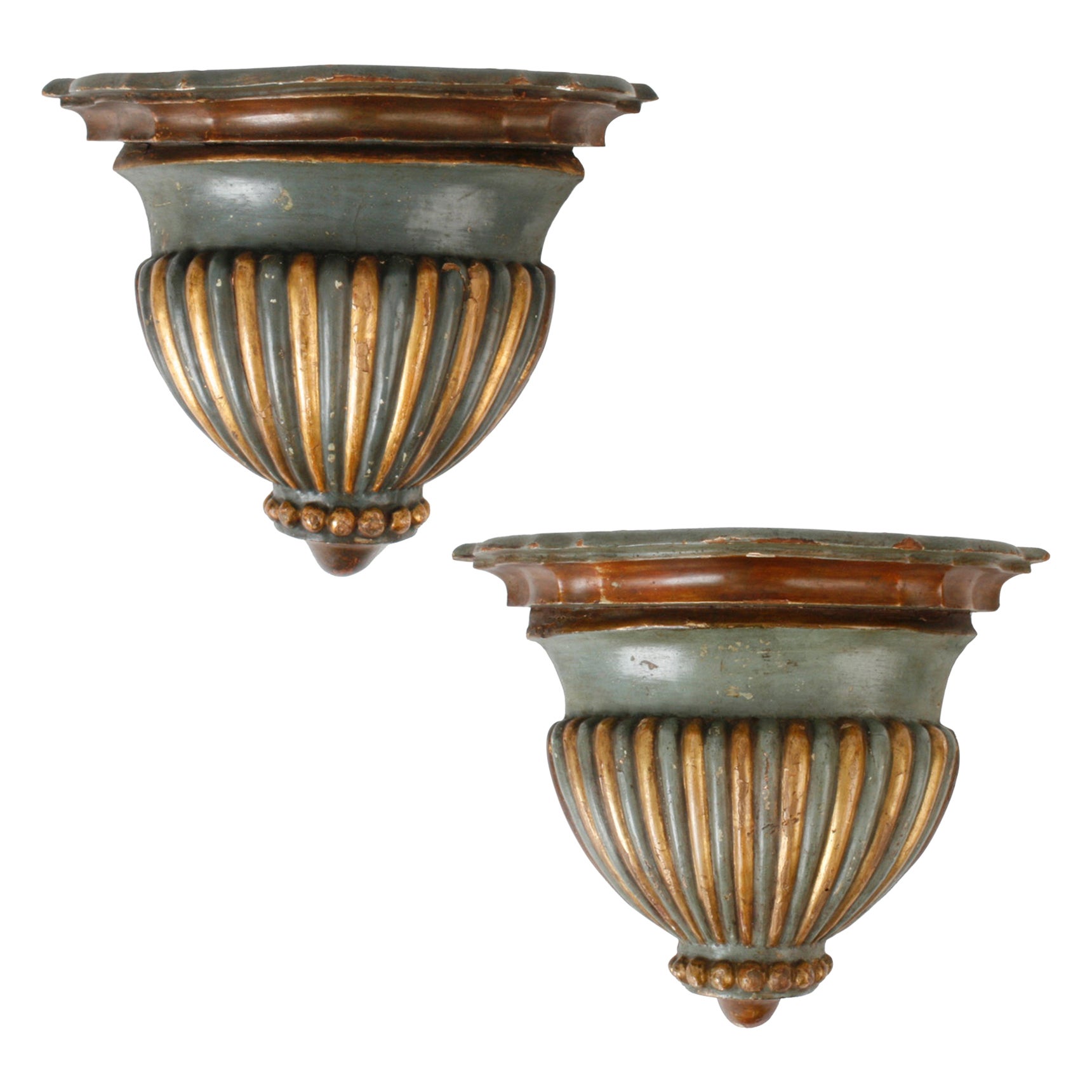 Pair of Silver and Gold Leaf Neoclassical Style Wall Brackets at 1stDibs