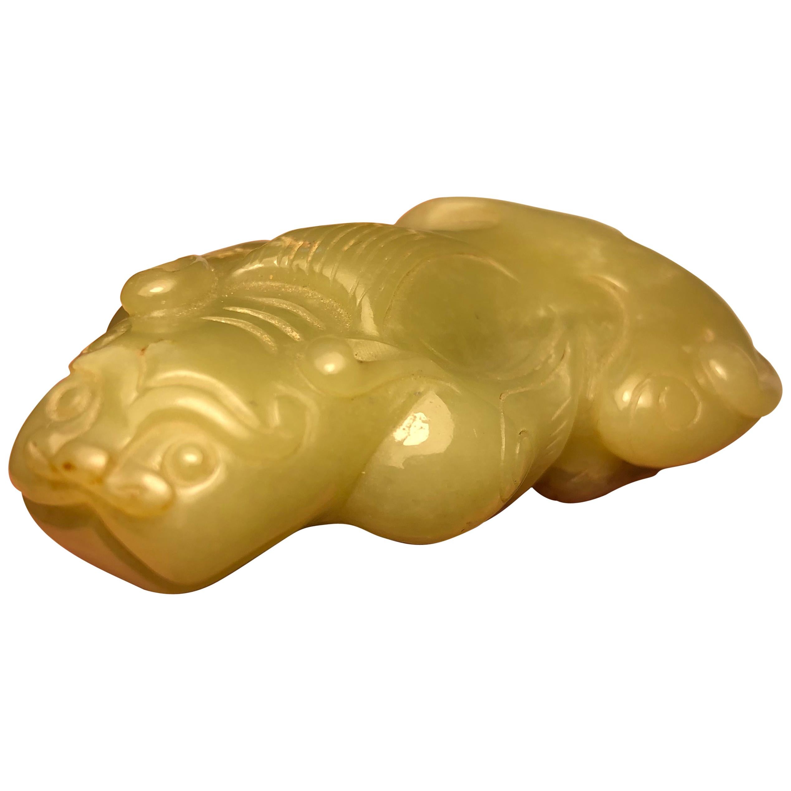 China Fine Antique Rich Green Jade Lion, Qing Dynasty