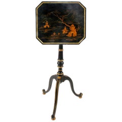 Regency Chinoiserie and Parcel-Gilt Decorated Telescoping Tilt-Top Table