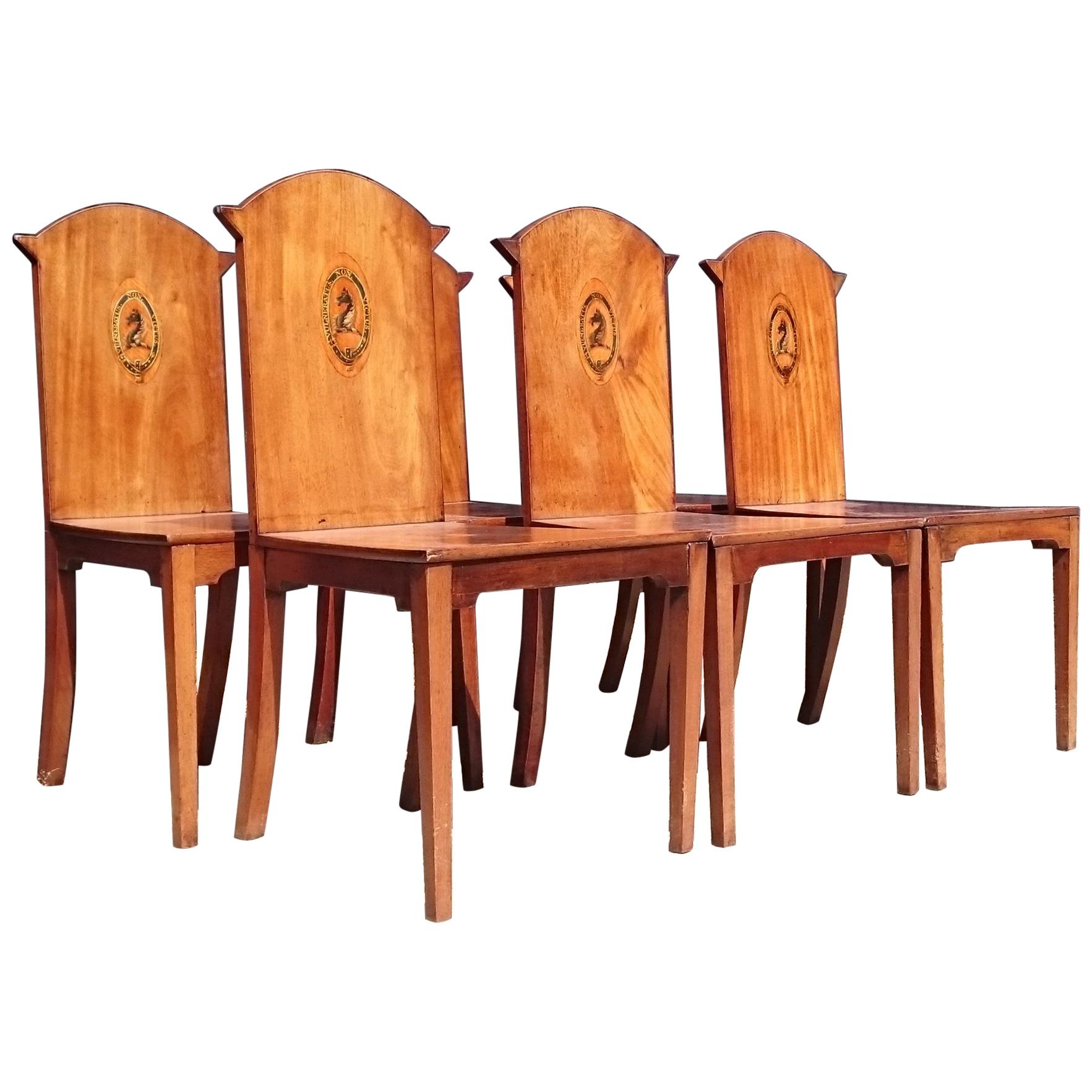 18th Century George III Period Mahogany Set of Six Country House Hall Chairs For Sale