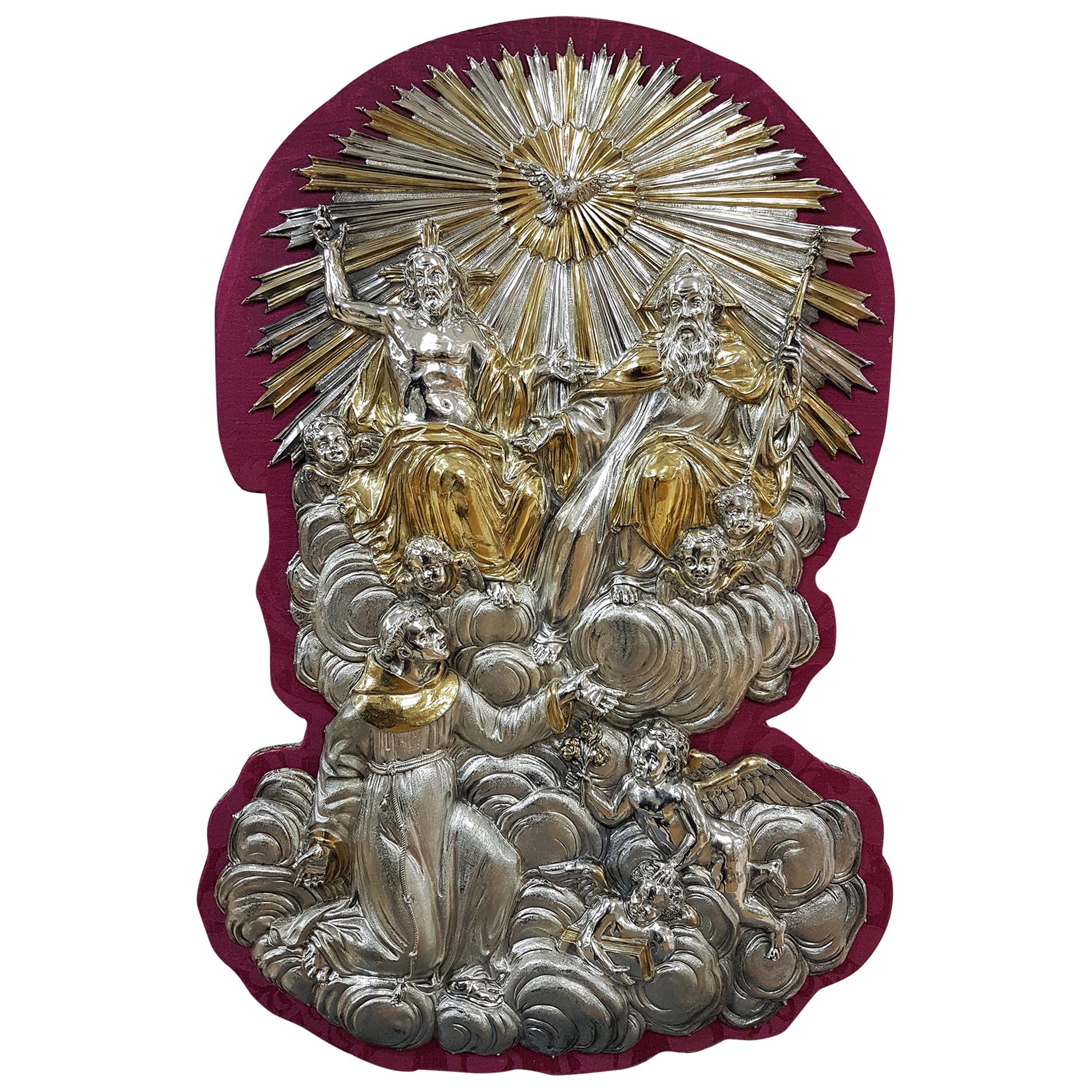 18th Century Silver Plaque Representing SS Trinità with Sant' Antony Da Padua