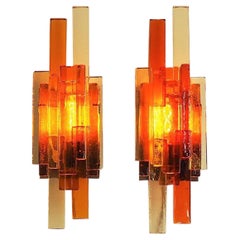 Large Yellow & Orange Glass Sconces by Holm Sørensen, Danish MCM Lighting, 1960s