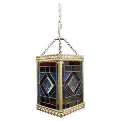 Victorian Colored Glass and Brass Hall Lantern