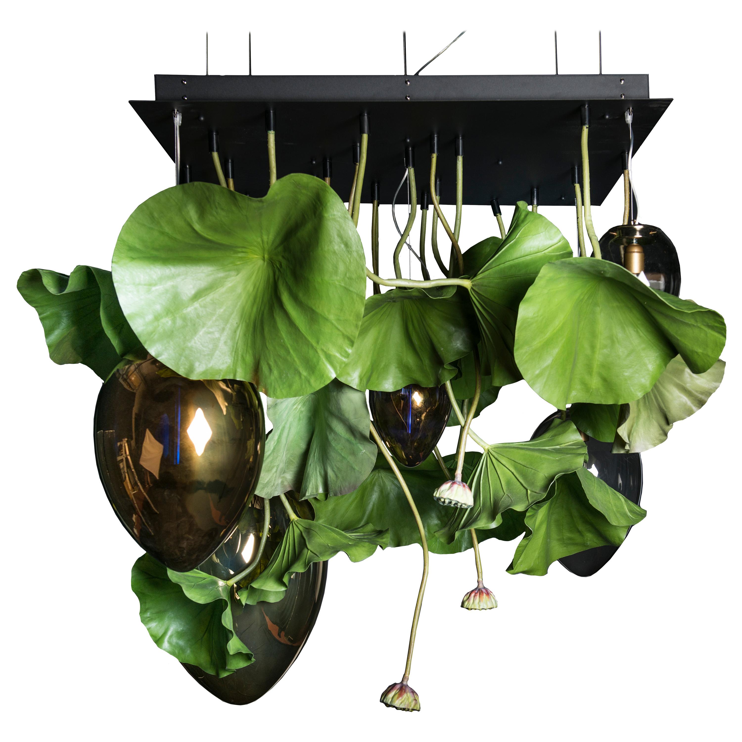 Flower Power Lotus with Eggs in glass Chandelier, cm h 100 150x150, Italy