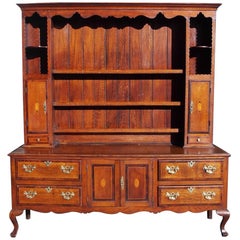 English Chippendale Oak and Walnut Cross Banded Inlaid Welsh Dresser, Circa 1780