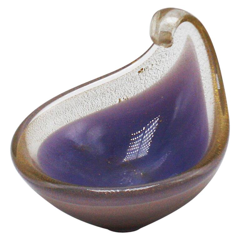 Lavender Murano Glass Tear Drop Bowl with Gold Flecks, circa 1970