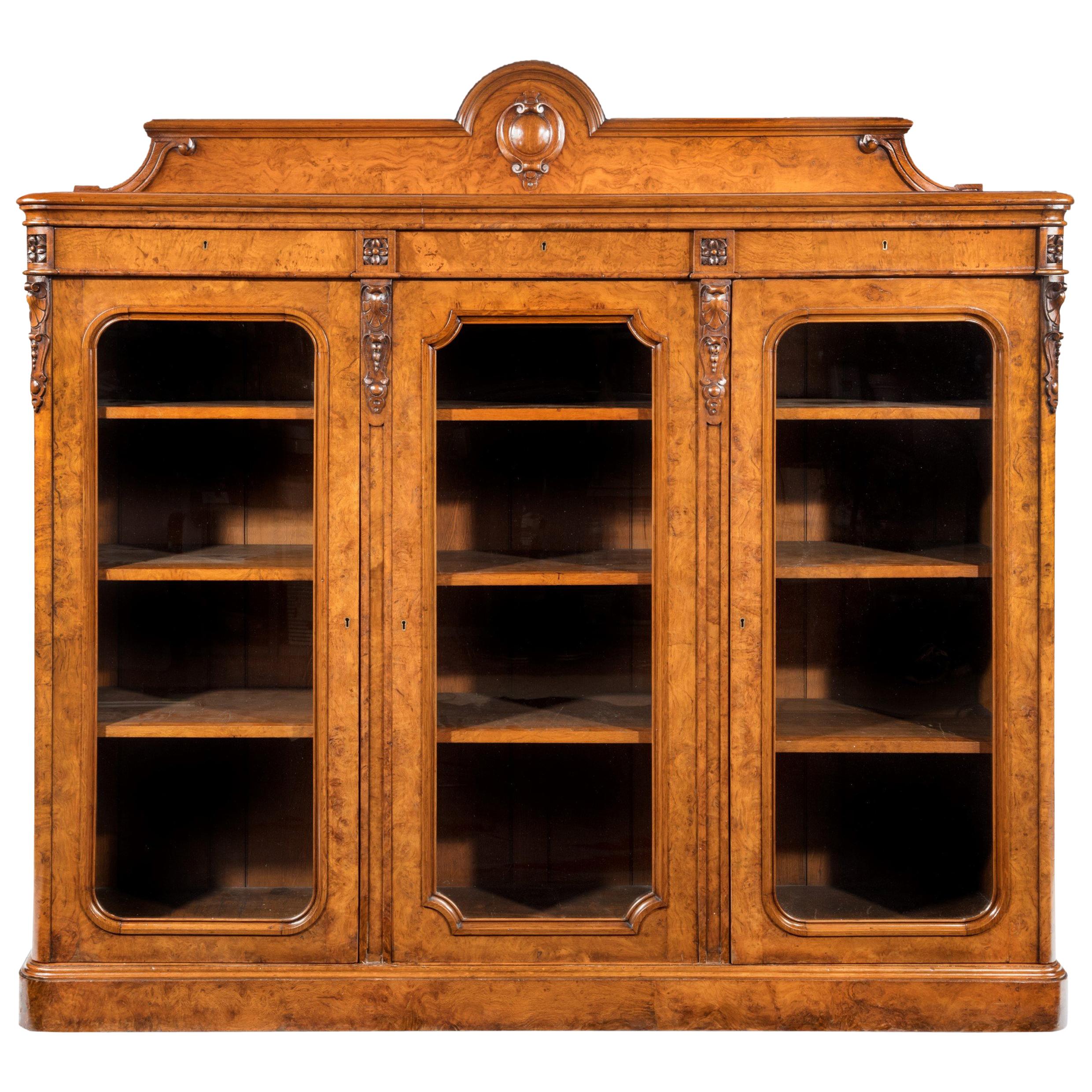 Large 19th Century Victorian Pollard Oak Three-Door Bookcase