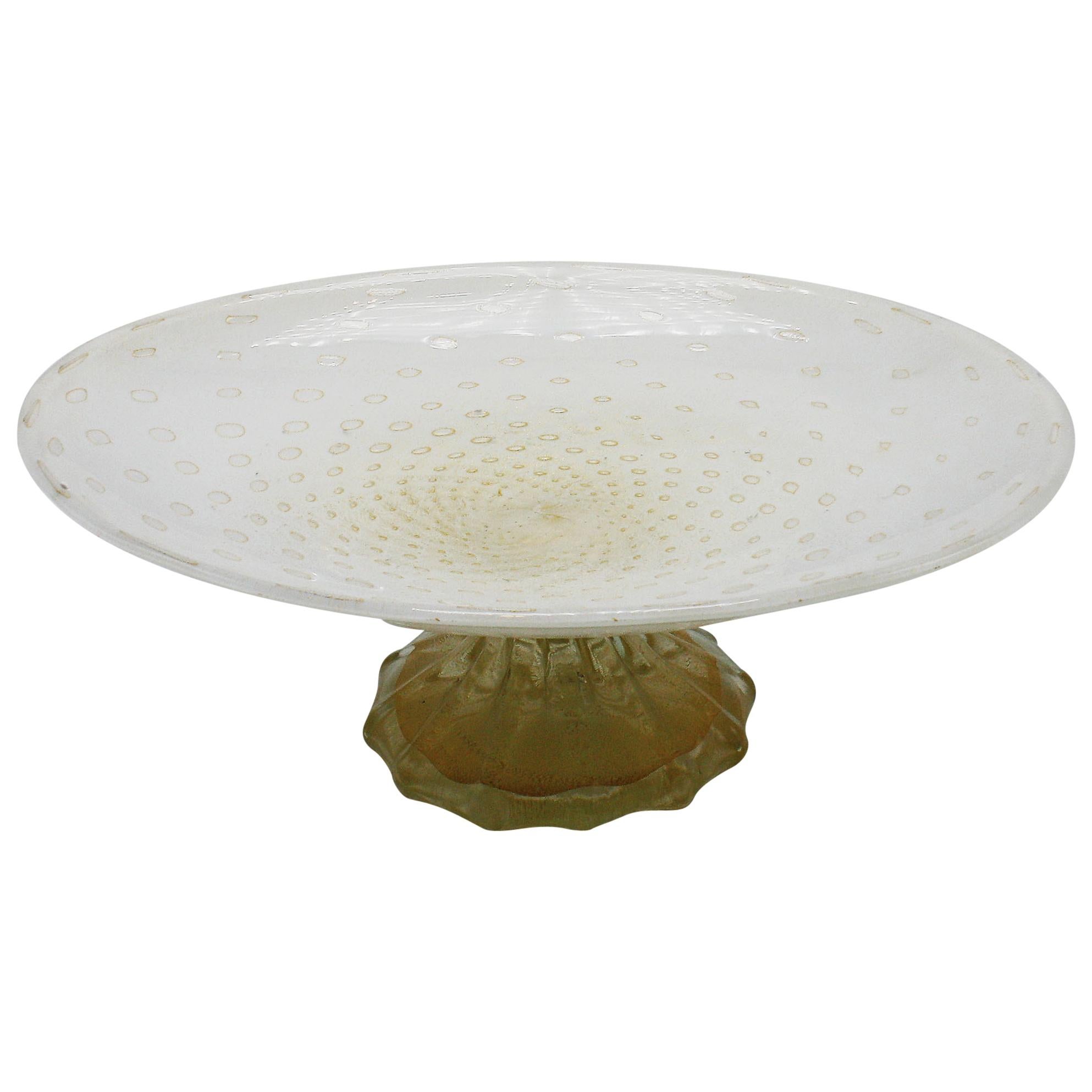 White Murano Glass Bowl on Gold Base, circa 1960