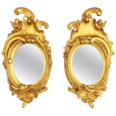 Pair of Art Nouveau Miniature Mirrors in Gold Leaf Giltwood