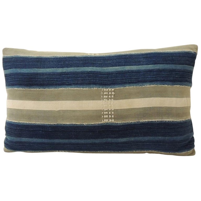 Vintage Indigo and Natural Yoruba and Baule Warp Decorative Lumbar