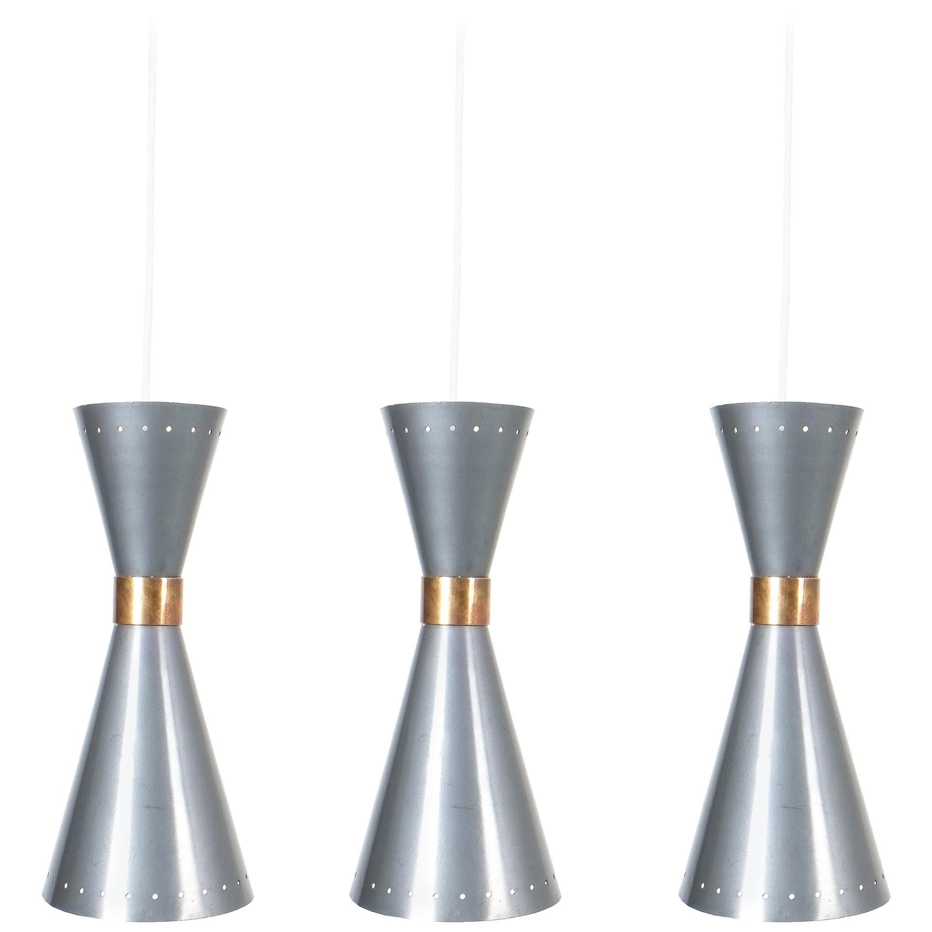 Set of Three Diabolo Pendant Lamps Attributed BAG Turgi, circa 1955