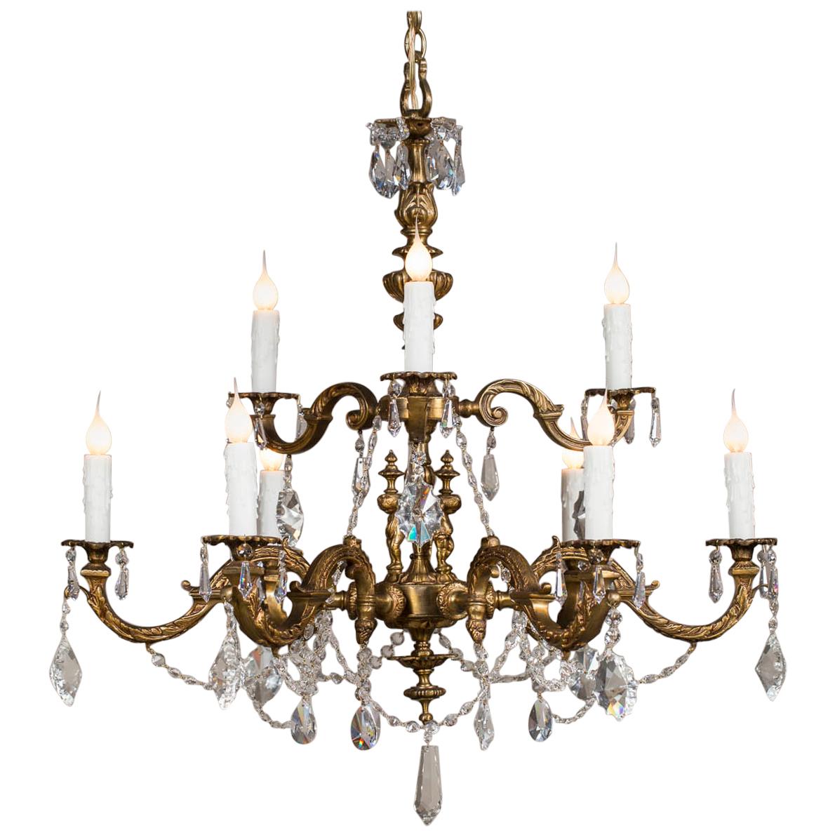 Antique French Louis XVI Style Bronze Crystal Two-Tier Chandelier, circa 1890 im Angebot